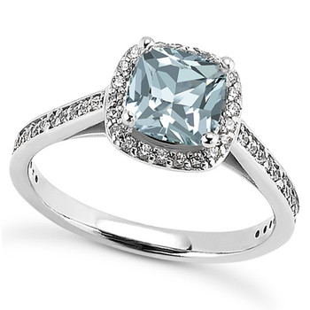 Petite Cushion-Cut Aquamarine Diamond Halo Engagement Ring