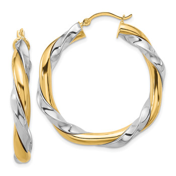thumbnail image 2 of 14K Two-Tone Gold 2.5mm Square Huggie Hoop Earrings - Twisted Rope Design, Made In Italy 2 of 3