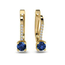 Dainty Red Ruby and Diamond Hoop Drop Earrings 14k Yellow Gold