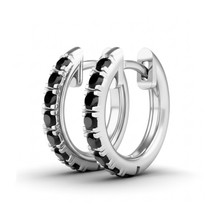 Fancy Black Diamond Hoop Earrings 14k White Gold