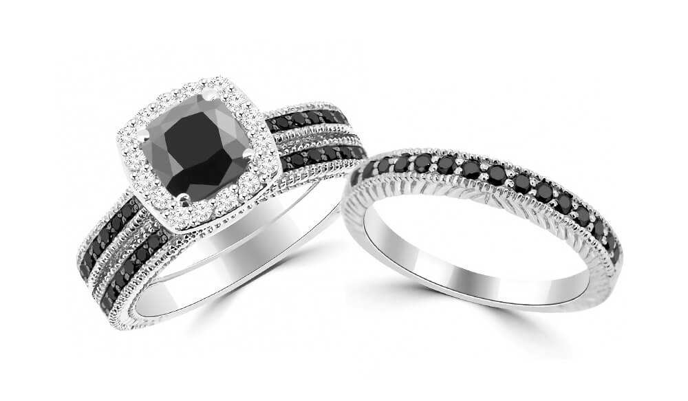 Black Diamond Engagement Wedding Rings