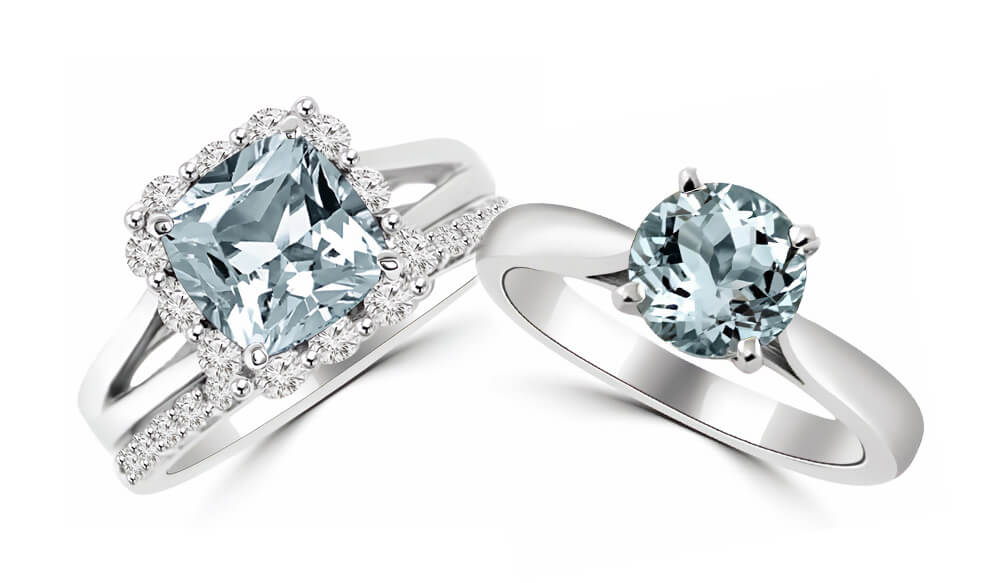 Blue Aquamarine Engagement Rings