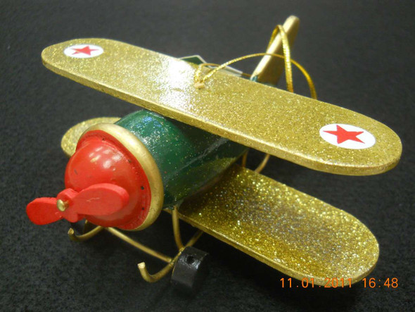 Green & Gold Wooden BiPlane Ornament CYL-XM97C