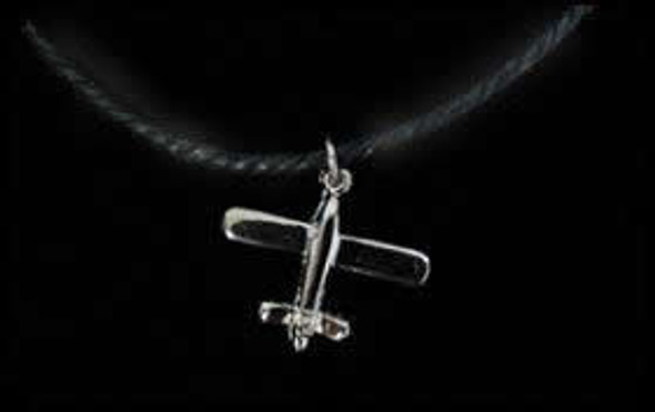 Airplane Charm w/Black Necklace: cyl-j3883