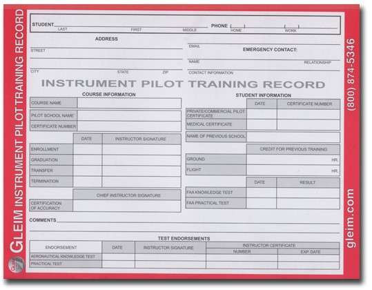 Gleim Instrument Pilot Training Record G-IP-TR