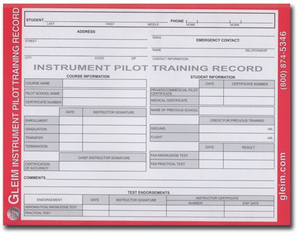 Gleim Instrument Pilot Training Record 
(G-IP-TR)-SkySupplyUSA