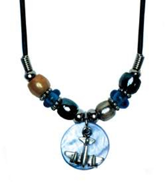 Airplane on a Disk Cord Necklace JN-ADSK