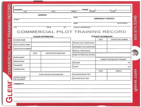 Gleim Commercial Pilot Flight Record 
(G-CPTR-3)-SkySupplyUSA