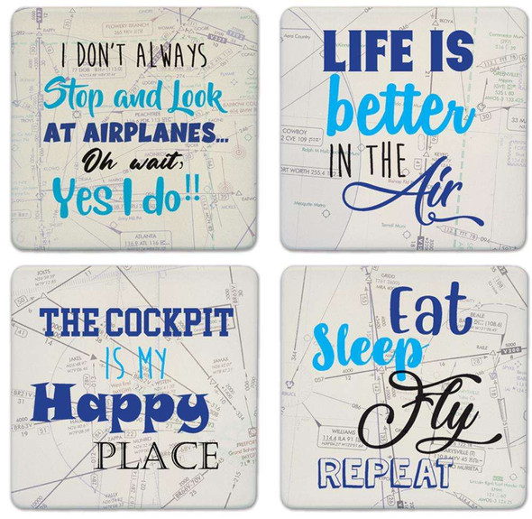 Coasterstone 4 Piece Stone Coaster Set - Aviation COASTERSTONE-FLY