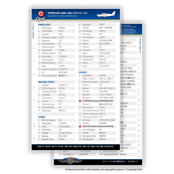 Qref Piper Arrow 180 Checklist Card PA-ARR180-2