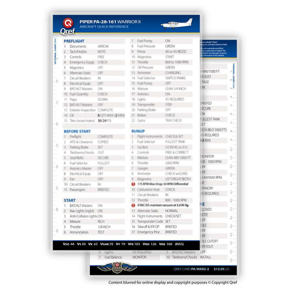Qref Piper Warrior II Checklist Card PA-WAR2-2