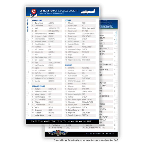 Qref Cirrus SR20 G1-G2 Checklist Card CI-SR20-G2-2