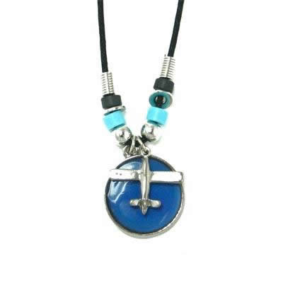 Airplane Charm Mood Stone w/Blk. Necklace cyl-mood