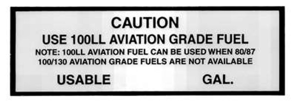 Caution: Use 100LL PLACARDT-100