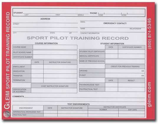 Gleim Sport Pilot Training Record book G-SP-TR