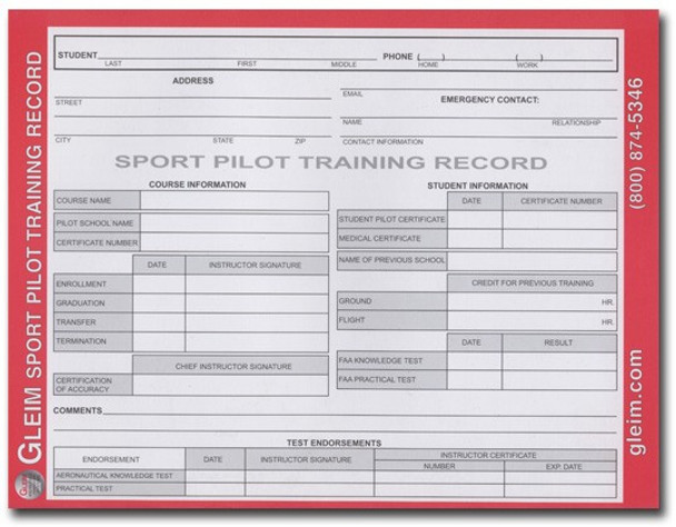 Gleim Sport Pilot Training Record book 
(G-SP-TR)-SkySupplyUSA