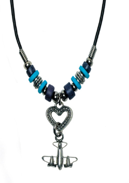 Airplane on Heart Cord Necklace
JN-AHART