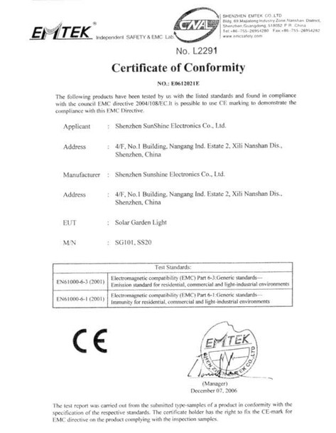 Certificate of Conformity cofc