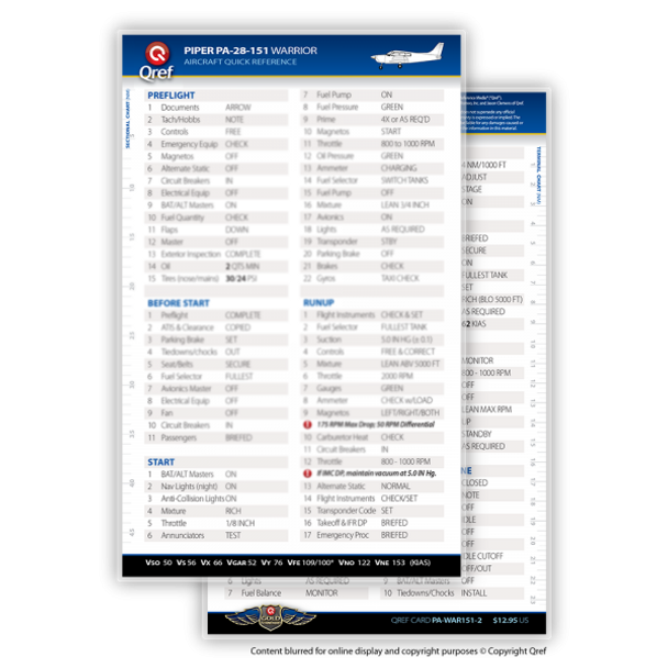 Qref Piper Warrior 151 Checklist Cards
PA-WAR151-2
978-1-60786-414-1
SkySupplyUSA.com