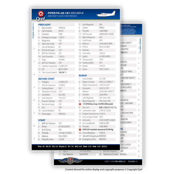 Qref Piper PA-28-181 Archer III Checklist Card
PA-ARC3-2
SkySupplyUSA.com
