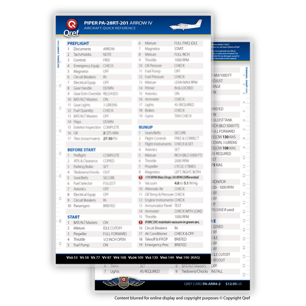 Qref Piper Arrow IV Checklist Card
PA-ARR4-2
SkySupplyUSA.com