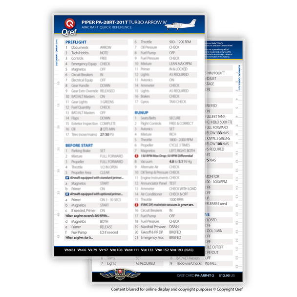 Qref Piper Arrow IV Turbo Checklist Card
PA-ARR4T-2
SkySupplyUSA.com