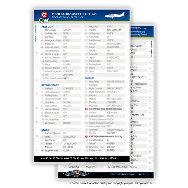 Qref Piper Cherokee 140 Checklist Card
PA-CHE140-2
SkySupplyUSA.com