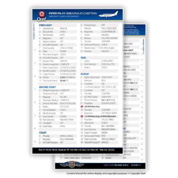 Qref Piper Navajo Chieftain Checklist Card PA-NAV-350-2