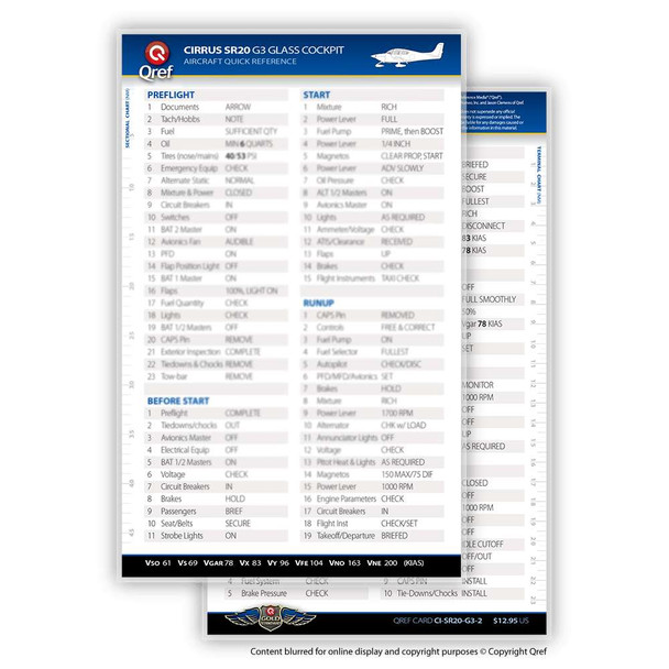 Qref Cirrus SR22 G1-G2 Turbo Checklist Card CI-SR22T-G2-2