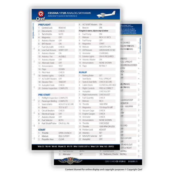 Qref Cessna 172R Skyhawk Checklist Card CE-172R-2