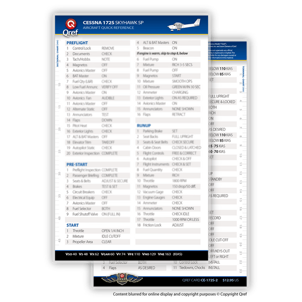 Qref Cessna 172S Skyhawk SP Checklist Card
CE-172S-2
SkySupplyUSA.com