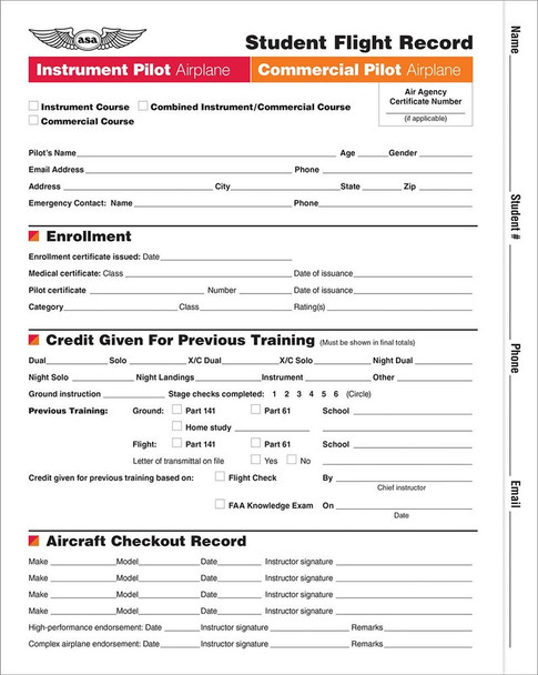 ASA Student Flight Record: Airplane - IFR/Commercial: ASA-SFR-IC7