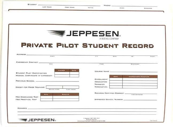 Jeppesen Private Pilot Record Folder 10001796-003