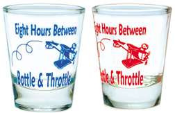 Eight Hours Between Bottle and Throttle Shot Glass