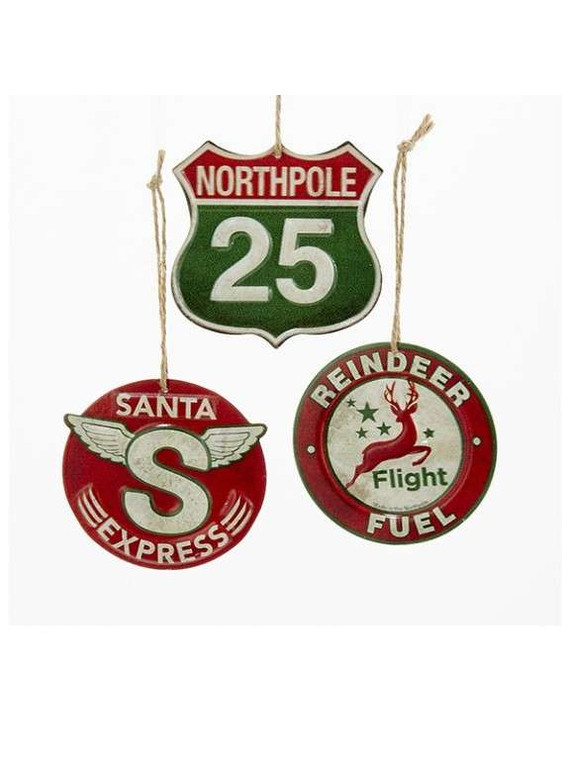 Metal Holiday Sign Ornaments (set of 3)