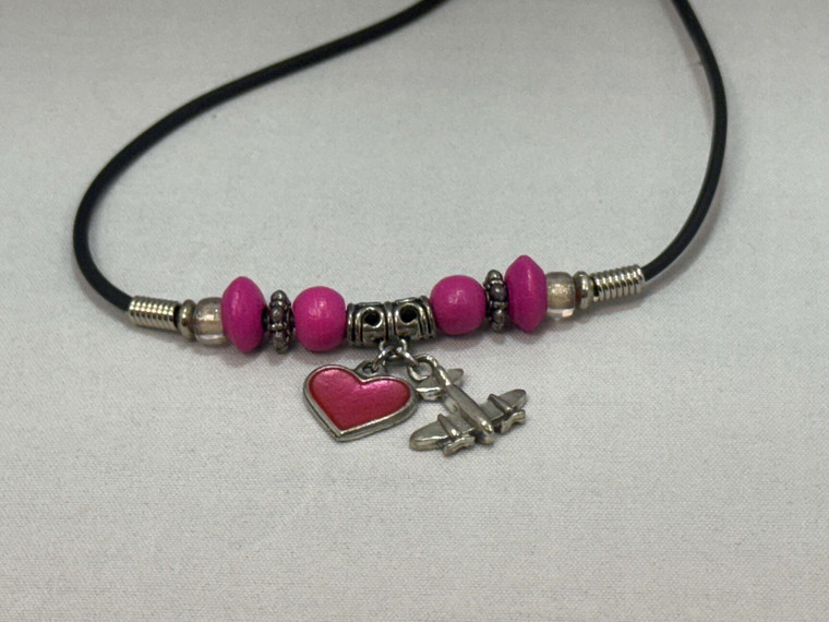 Airplane Colored Heart Necklace