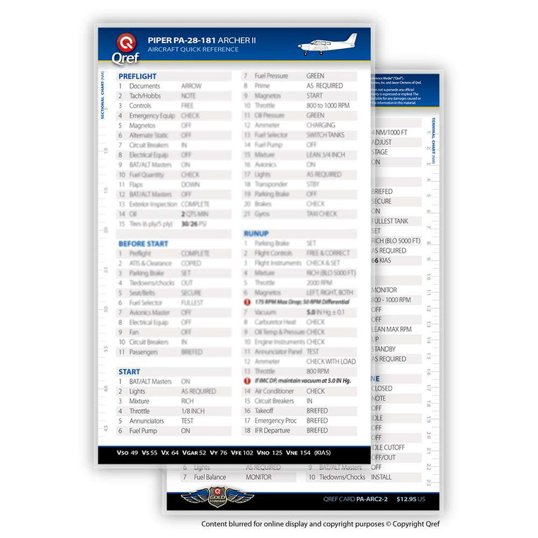 Qref Piper PA-28-181 Archer II Checklist Card