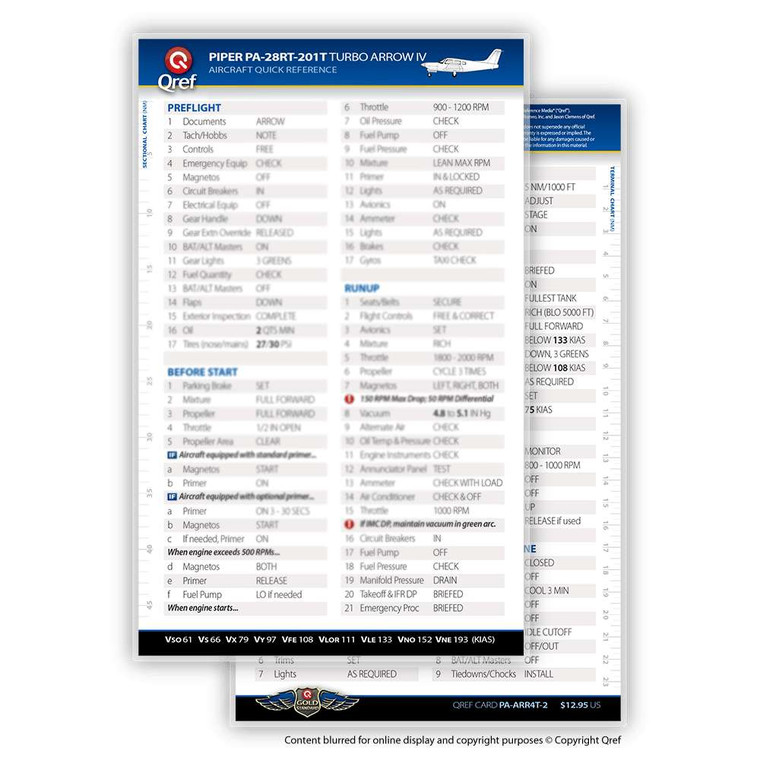 Qref Piper Arrow IV Turbo Checklist Card