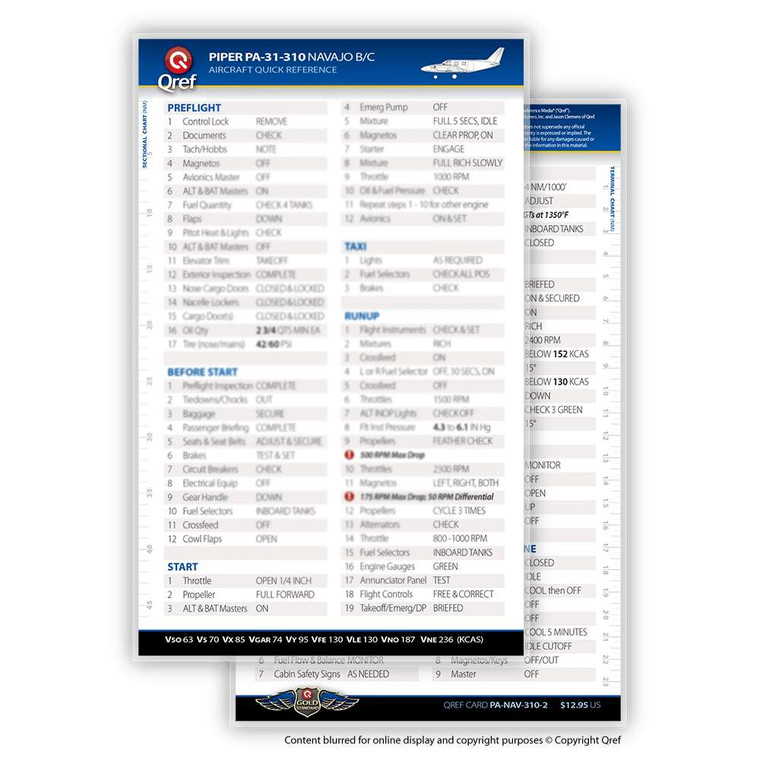 Qref Piper Navajo B/C Checklist Card