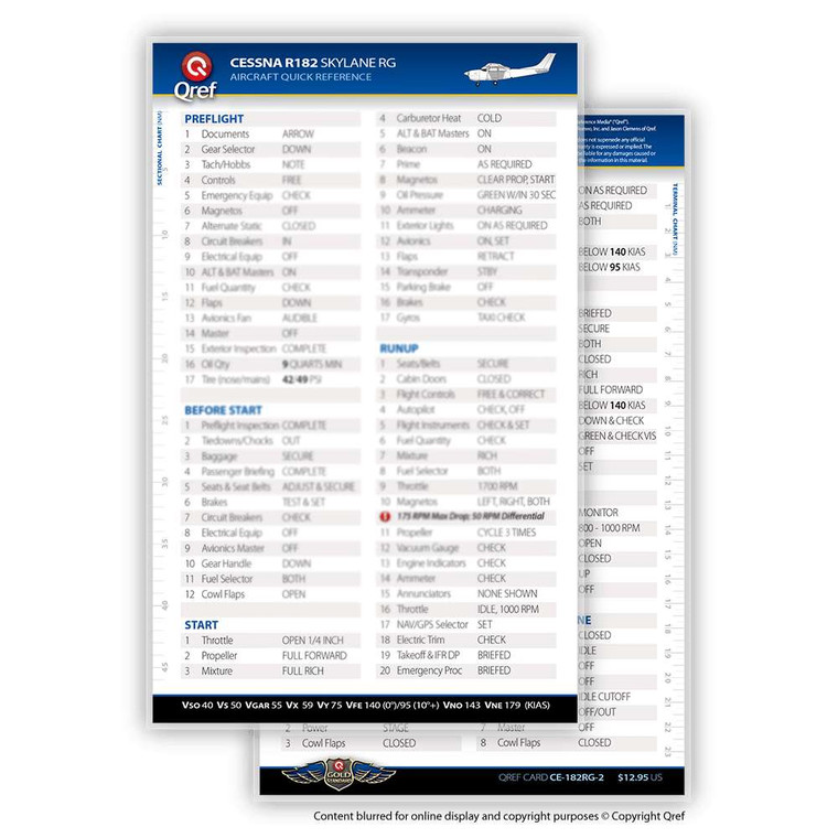Qref Cessna 182RG Skylane Checklist Card