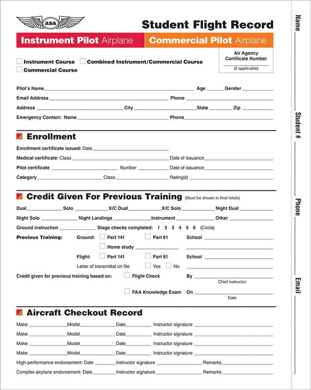 ASA Student Flight Record: Airplane - IFR/Commercial