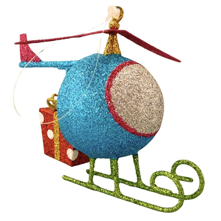 Blue Glitter Helicopter Ornament