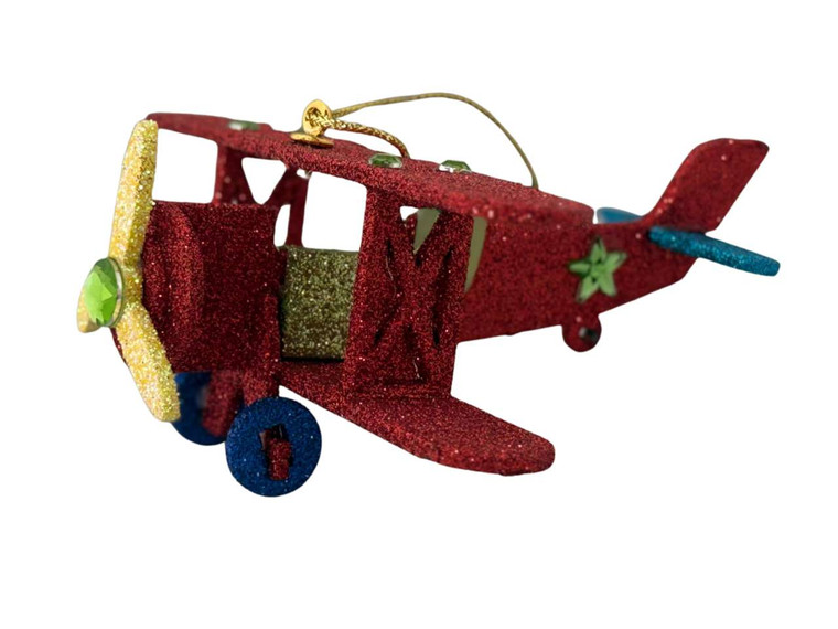 Red Glitter Bi-Plane Ornament