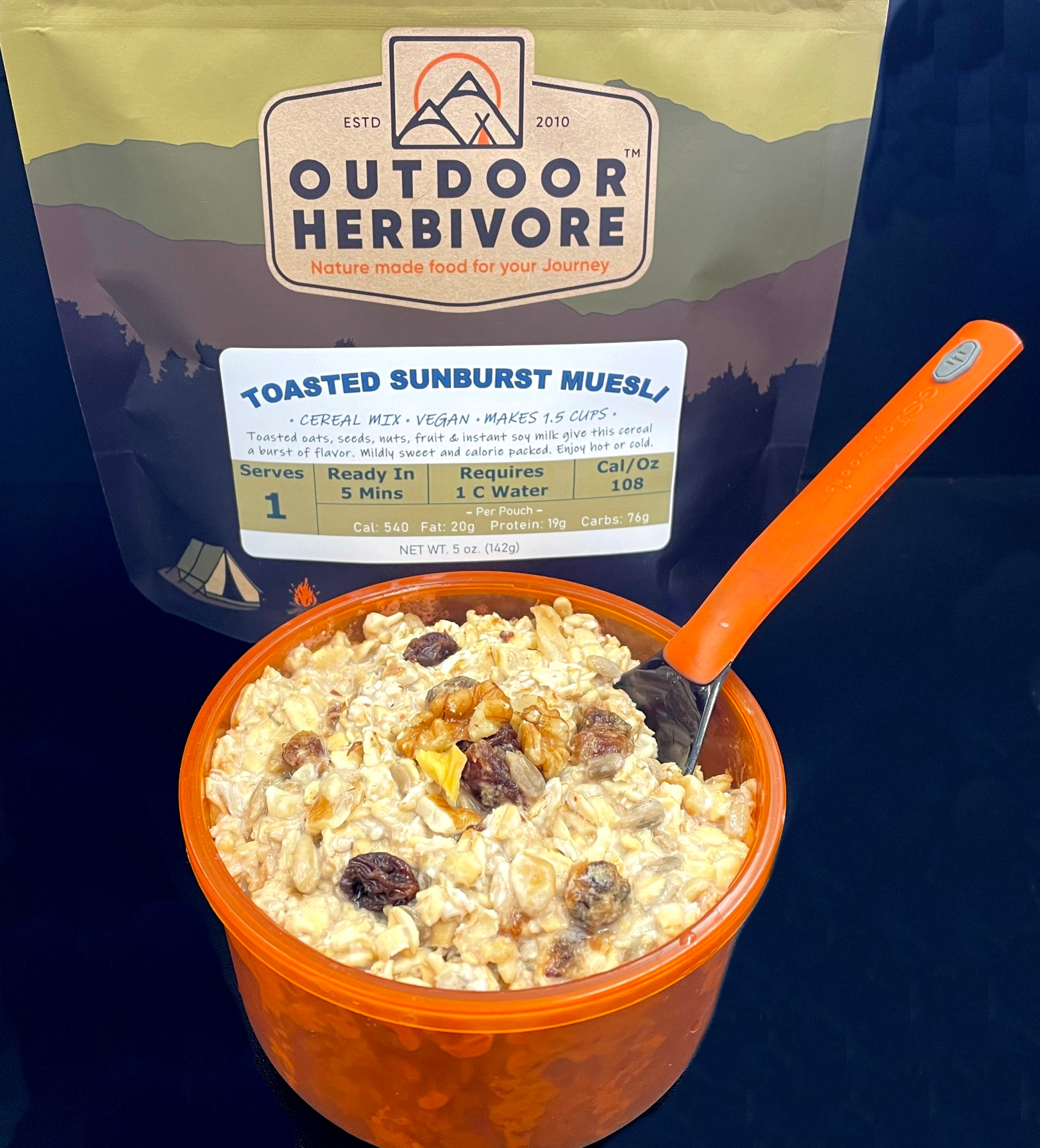 Fruit and Nut Muesli Cold Cereal with Instant Soy Milk Outdoor Herbivore
