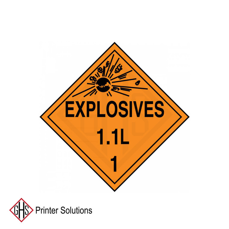 DOT Placard: Hazard Class 1 - Explosives & Blasting Agents (1.1L)