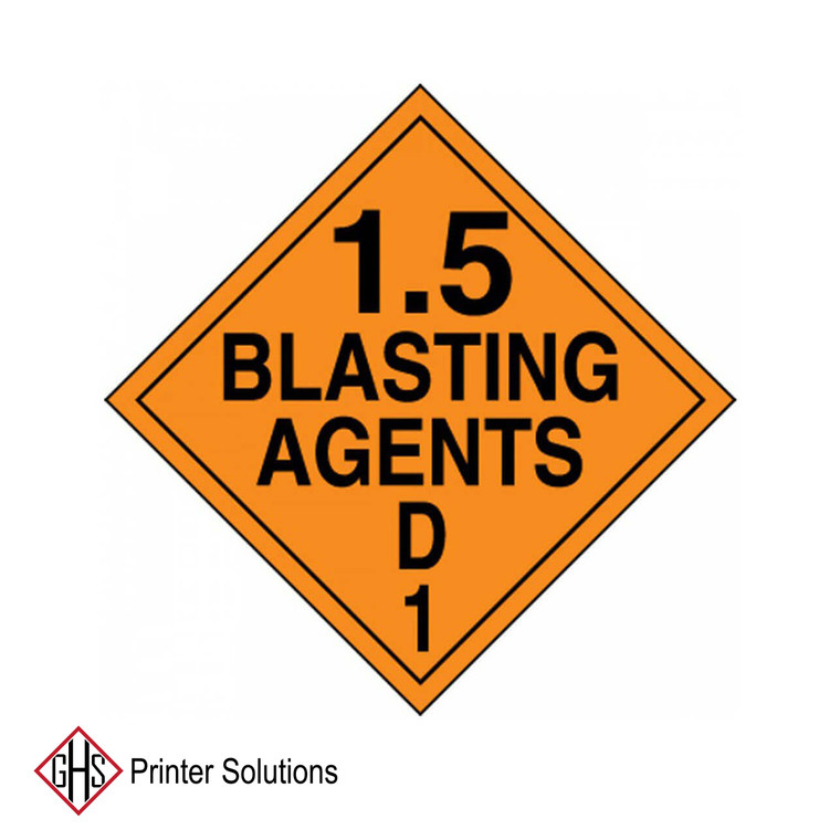 DOT Placard: Hazard Class 1 - Explosives & Blasting Agents (1.5D) DOT Placard: Hazard Class 1 - Explosives & Blasting Agents (1.5D)