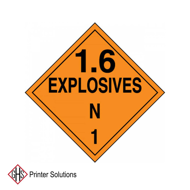 DOT Placard: Hazard Class 1 - Explosives & Blasting Agents (1.6N)