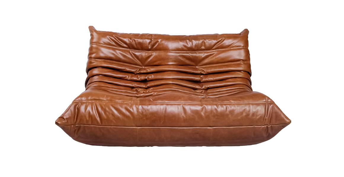 Togo Ducaroy 2 Seater Sofa Replica Leather - Antique Light Brown Leather