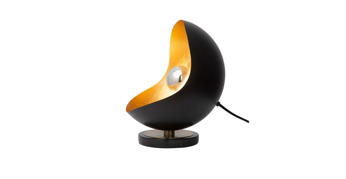 Luna Bella Accent Table Lamp - Black & Gold-leaf shade, Weathered Brass, Black Marble Base