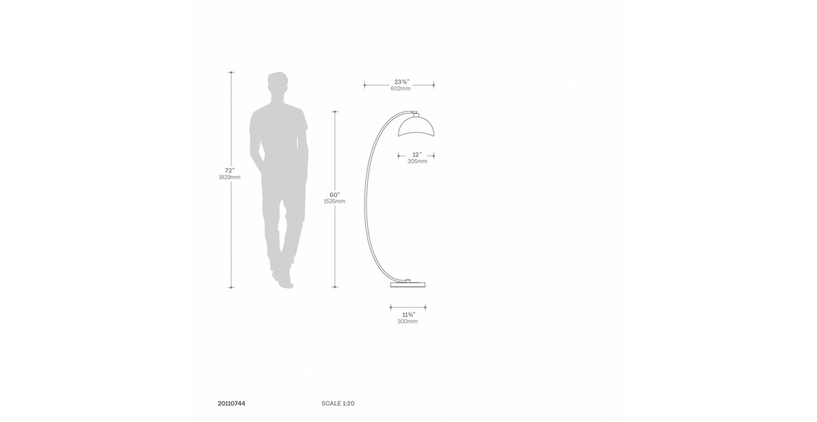 Luna Bella Chairside Arc Floor Lamp - 60', Weathered Brass, On/Off Step Switch, Marble Base